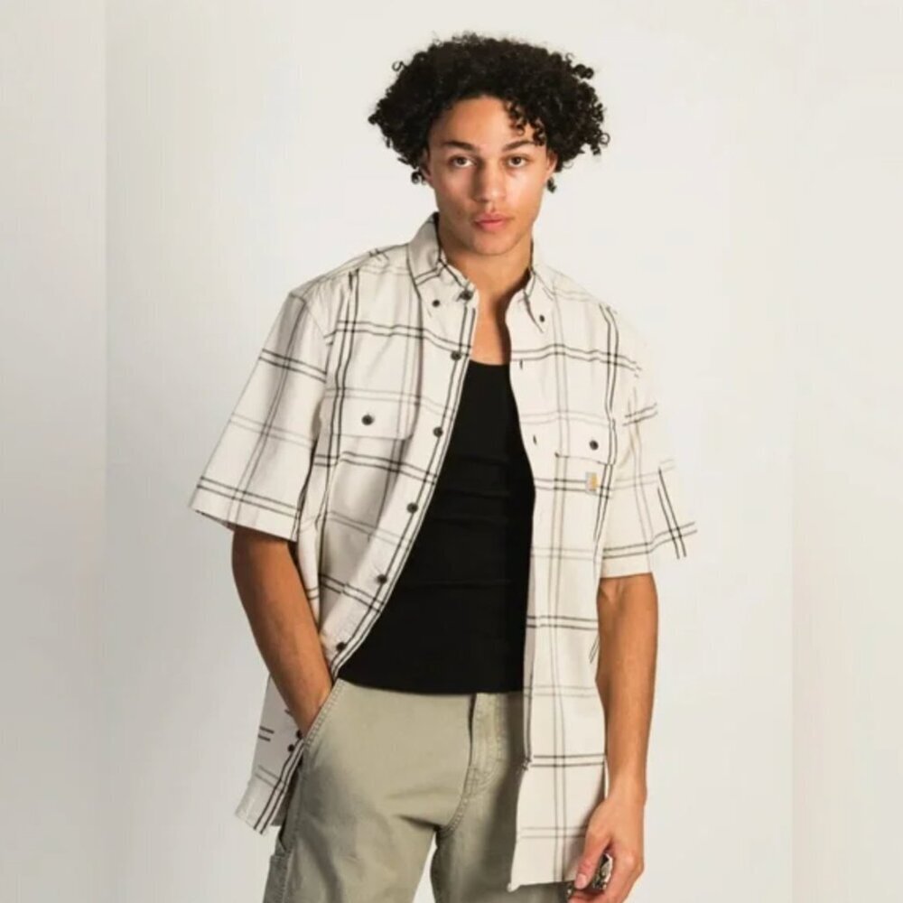 Carhartt Men's Loose Fit Midweight Short-Sleeve Plaid Shirt Size L